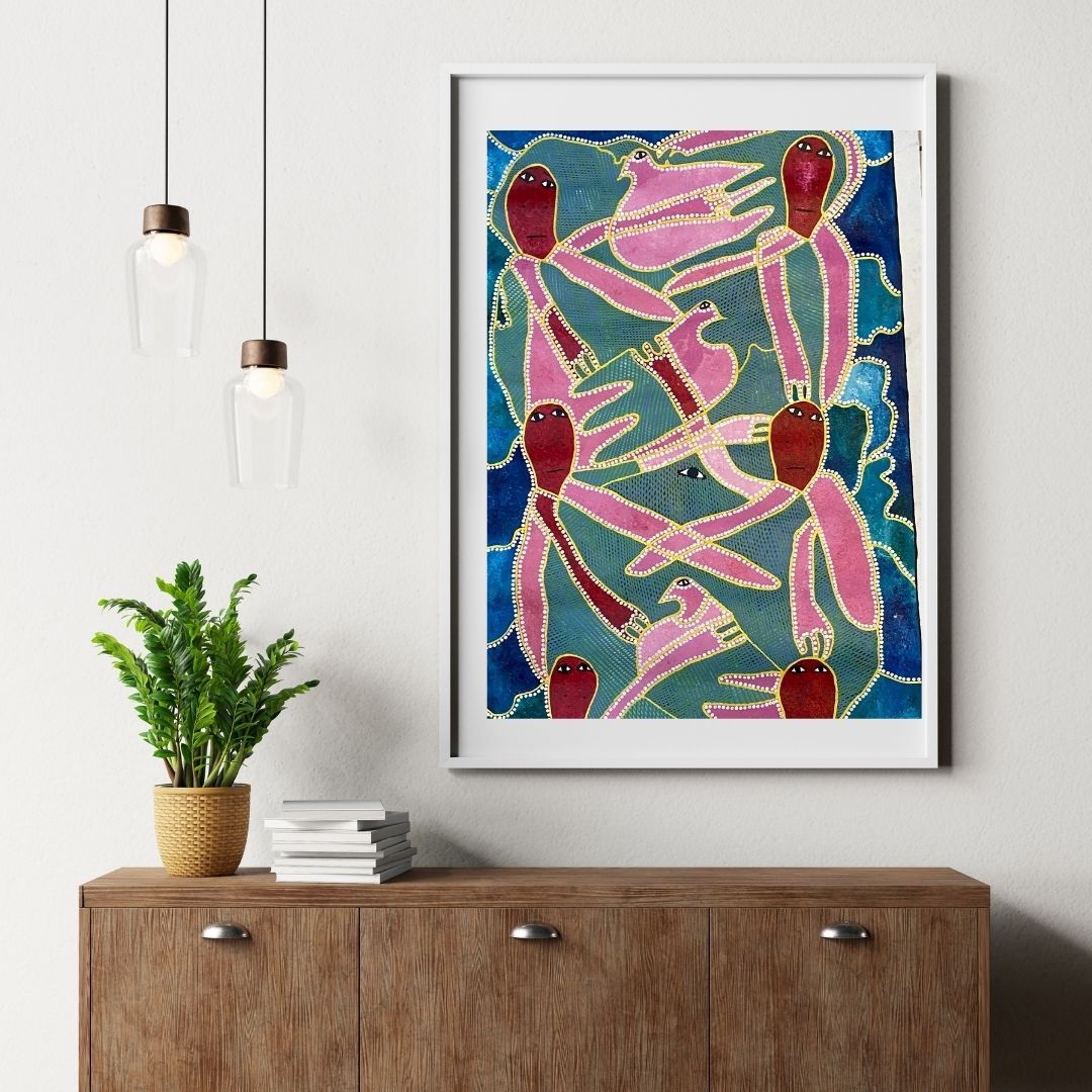 Decoumtana by Levoy Exil, shown framed in a home interior