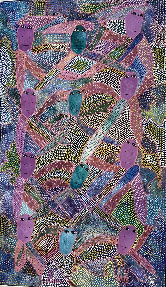 Les Triplés de Shelsy — photograph of the original acrylic on canvas painting by Levoy Exil