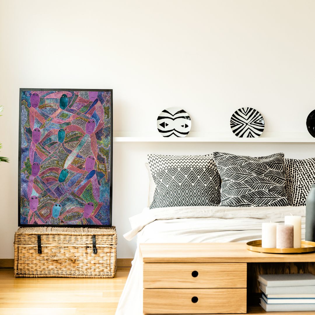 Les Triplés de Shelsy by Levoy Exil, shown framed in a home interior