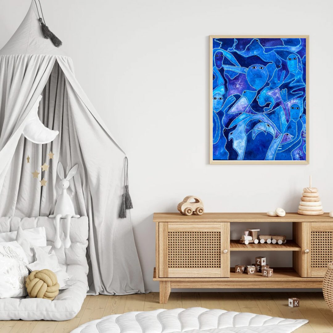 Kosollumba by Levoy Exil, shown framed in a home setting