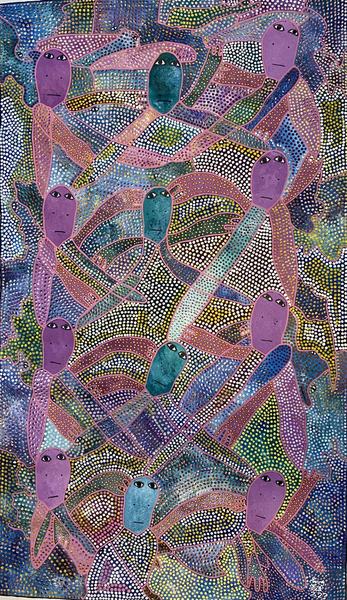 Les Triplés de Shelsy — original acrylic on canvas painting by Levoy Exil, 35 x 62 inches