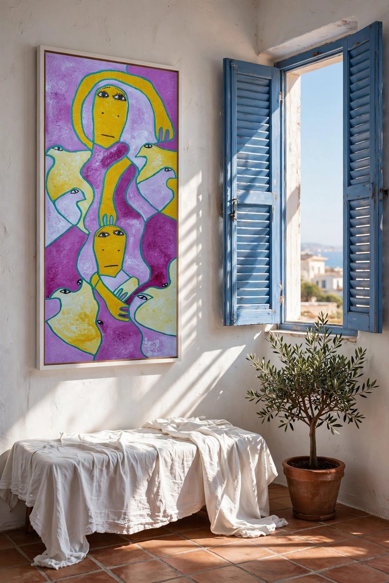 Pino Lum by Levoy Exil, shown framed in a home setting