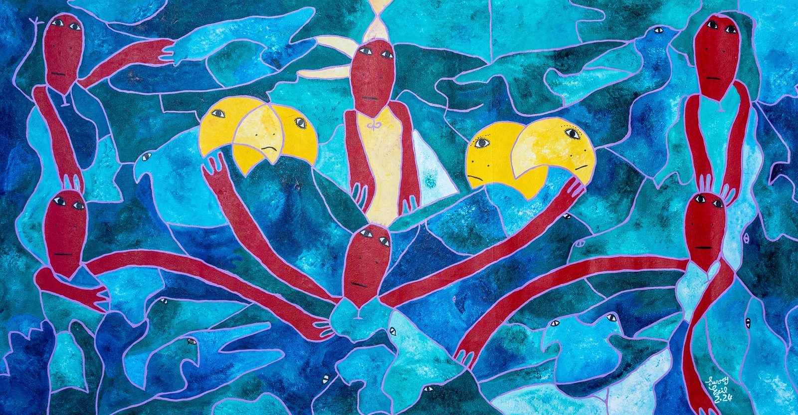 Solbolum — original acrylic on canvas painting by Levoy Exil, 33 x 60 inches